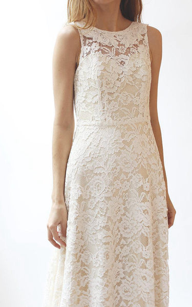 Jewel Neck A-Line Sleeveless Lace Dress With Low-V Back