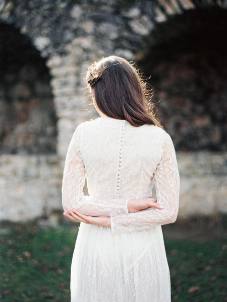 Boho Non-Corset Lace Wedding Dress With Long Sleeves