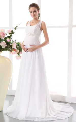 Chiffon Rhinestone High-Waist Flowing Soft Pregnant Gown