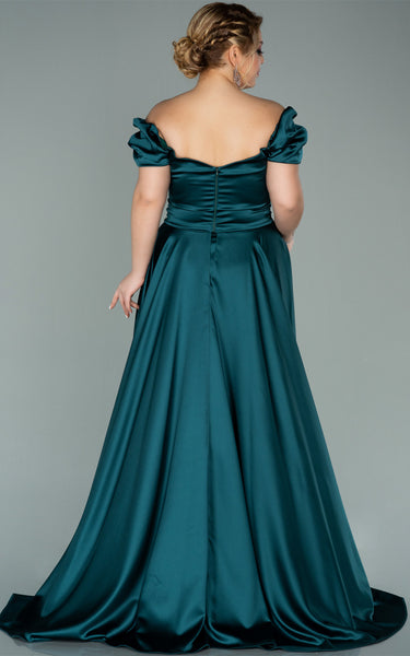 Plus Size Charming A Line Satin Prom Dress with Split Front