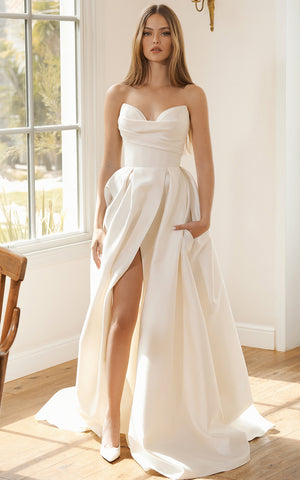 Modern A Line Sweetheart Satin Wedding Dress with Split Front and Ruching