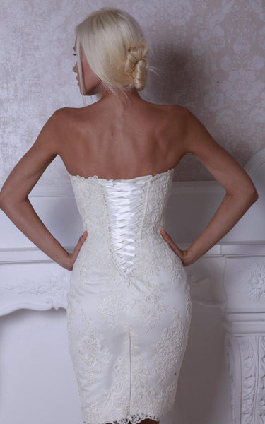 Short Fitted Lace Wedding Dress With Lace-Up Back