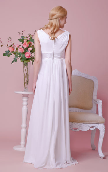 Chiffon V-Neckline Satin Bow A-Line Gorgeous Gown