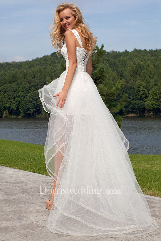 Short Straps Lace Wedding Dress With Corset Back-MK_700186 – DorrisDress