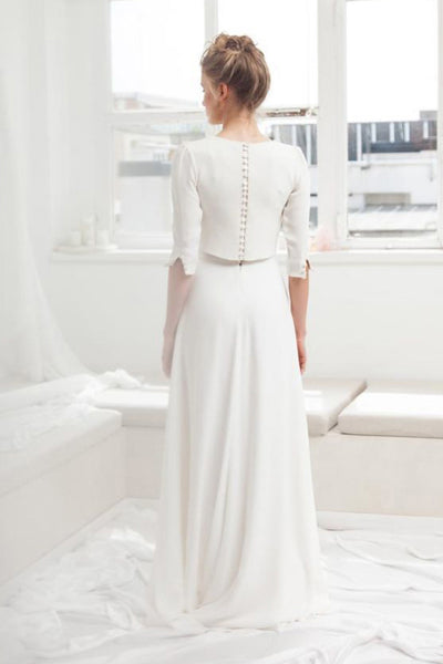 Simple Chiffon Two Piece Bridal Gown With Sweep/Brush Train