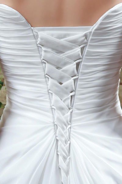 Newest Strapless White Beadings 2018 Wedding Dress A-line Sweep Train