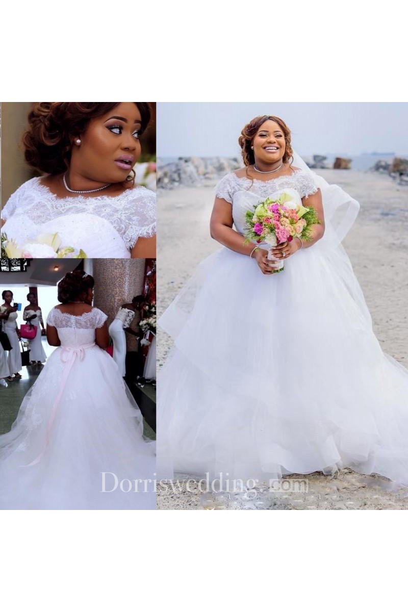 Gorgeous Plus Size Wedding Dresses 2018 Summer Lace Cap Sleeves A Line –  DorrisDress
