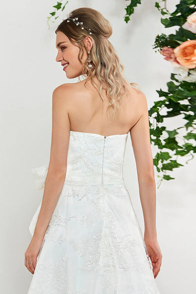 Sleeveless High-low Romantic Lace Bridal Gown With Sash And Bow