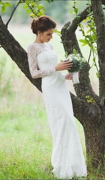 Romantic Fitted Style Long Lace Sleeves High Neck Wedding Dress-ET_711591