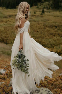 Boho Sweetheart Off-The-Shoulder Chiffon Floor Length Wedding Dress