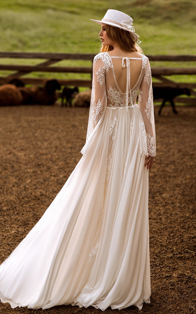 Casual Floor-length Long Sleeve Tulle A Line Open Back Wedding Dress w DorrisDress Casual Floor-length Long Sleeve Tulle A Line Open Back Wedding Dress w DorrisDress