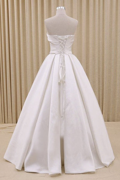 Strapless Princess Lace-up Wedding Dress With Ruching And Bow Delicated Belt