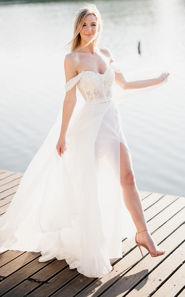 Elegant Sexy Two Piece Off-the-Shoulder Corset Maxi Wedding Dress with – DorrisDress Elegant Sexy Two Piece Off-the-Shoulder Corset Maxi Wedding Dress with – DorrisDress
