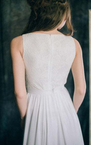 Simple A-Line Sleeveless Sleeve Chiffon Lace Wedding Dress
