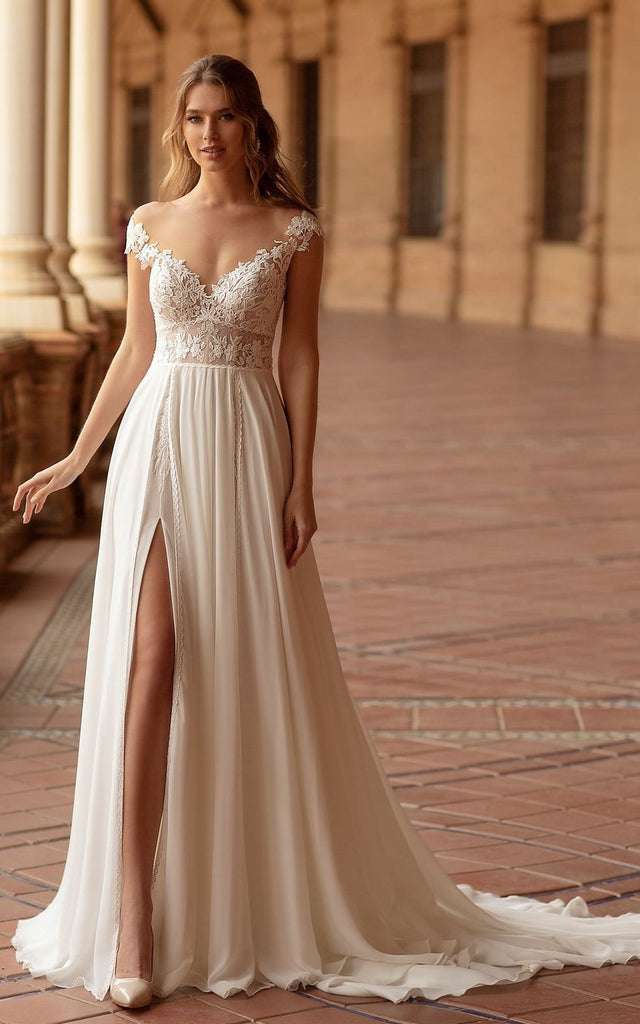 Fairy Floral A-Line Boho Lace Wedding Dress Elegant Modest Front Split DorrisDress Fairy Floral A-Line Boho Lace Wedding Dress Elegant Modest Front Split DorrisDress