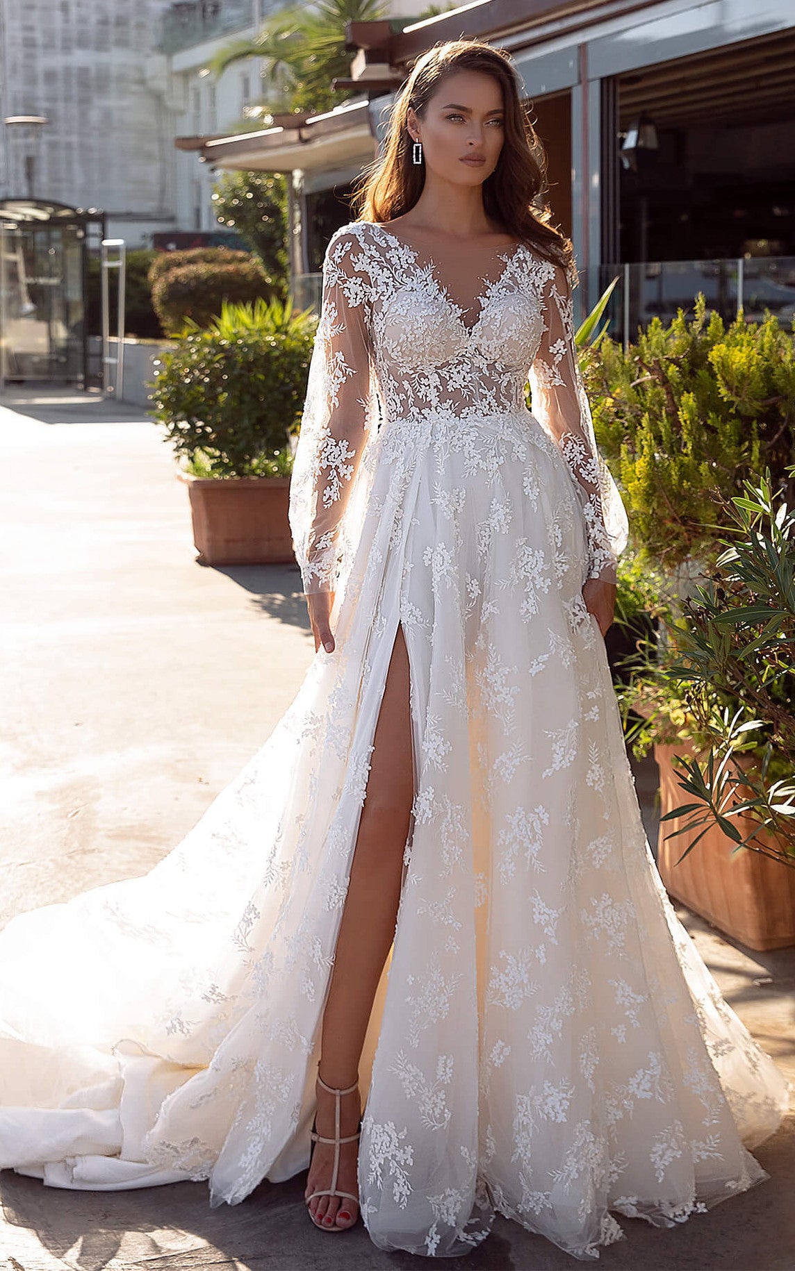 Princess Long Sleeve V-neck A Line Ball Gown Lace Chapel Train Wedding DorrisDress Princess Long Sleeve V-neck A Line Ball Gown Lace Chapel Train Wedding DorrisDress