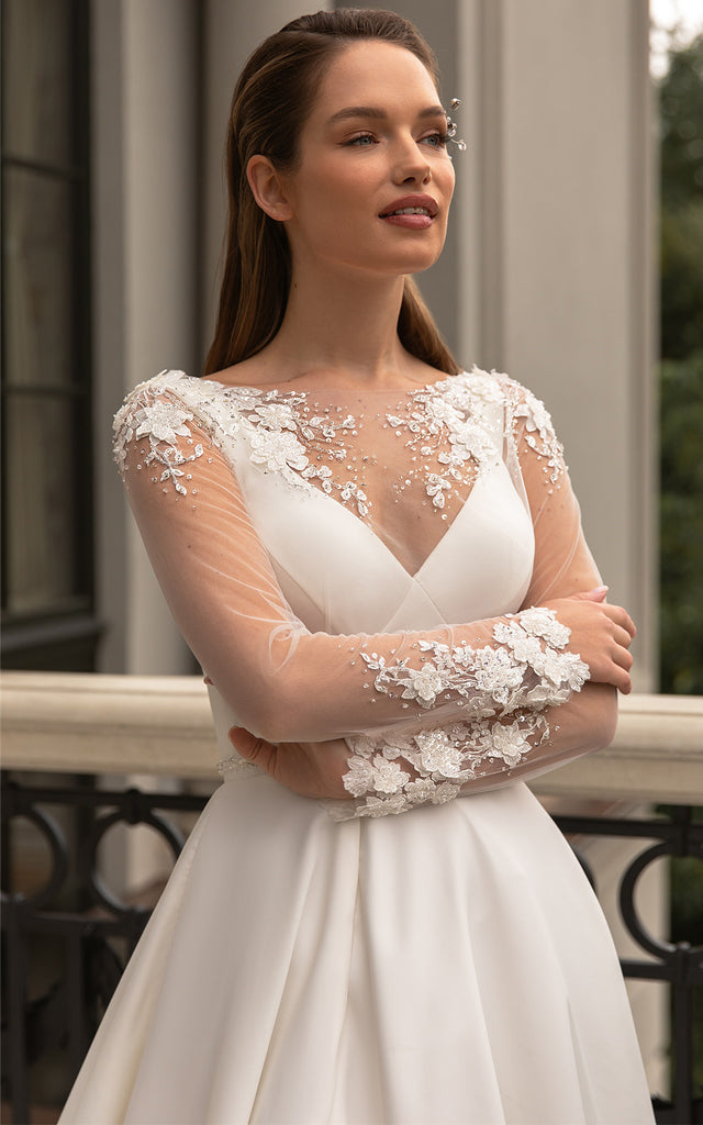 Modern Modest A-Line Illusion Long Sleeve Boho Wedding Dress Elegant U DorrisDress Modern Modest A-Line Illusion Long Sleeve Boho Wedding Dress Elegant U DorrisDress