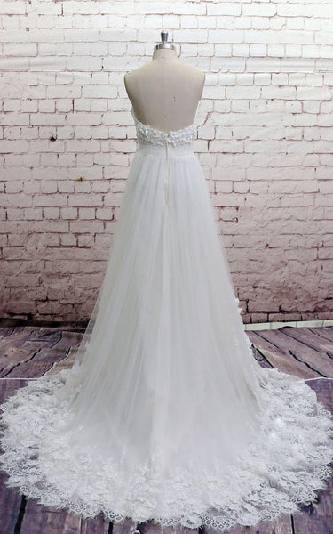 A-Line Lace Hem Wedding Floral Sweetheart Tulle Gown