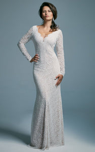 Sheath Lace Elegant V-neck Sheath Wedding Dress With Low-V Back And Illusion Sleeve