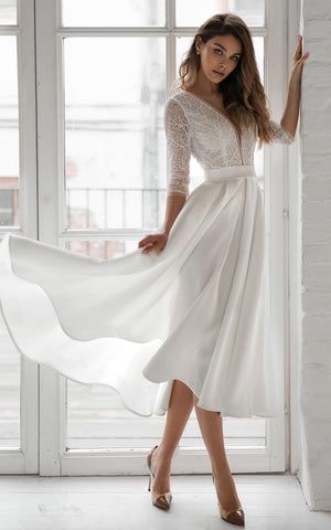 Lace Tea Length Wedding Dress DorrisDress Lace Tea Length Wedding Dress DorrisDress