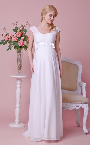 Cap-Sleeved Bow Chiffon Empire Graceful Allover Gown