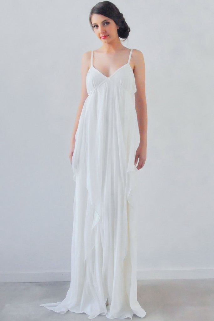 Sheath Spaghetti Sleeveless Empire Draped Chiffon Wedding Dress DorrisDress Sheath Spaghetti Sleeveless Empire Draped Chiffon Wedding Dress DorrisDress