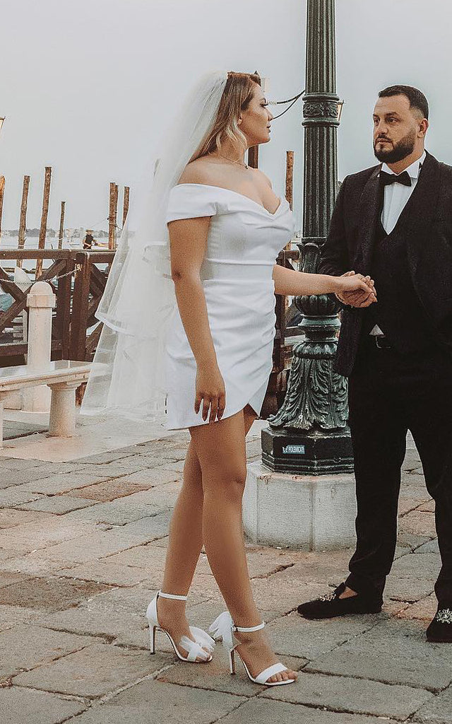 Bodycon Off-the Shoulder Satin Simple Wedding Dress Sleeveless Short H DorrisDress Bodycon Off-the Shoulder Satin Simple Wedding Dress Sleeveless Short H DorrisDress