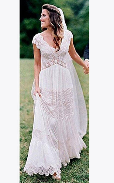 Boho Sheath Sleeveless Lace Wedding Dress Beach Country Garden Court Scalloped Floor-length Casual Bohemian Elegant