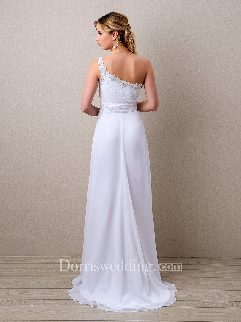 Side Draping A-Line Chiffon Wedding Dress With One-Shoulder And Ruched DorrisDress Side Draping A-Line Chiffon Wedding Dress With One-Shoulder And Ruched DorrisDress