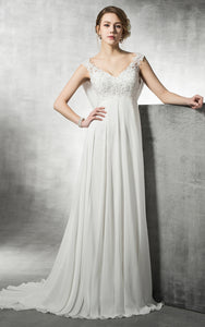 A-Line Empire Chiffon And Lace Dress With Beadings And Back Cowl