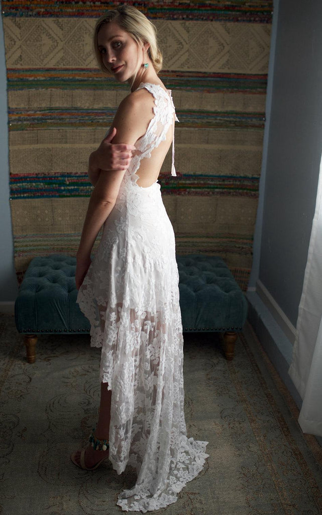 Hi-Low Lace Open-Back French Dress-712189 DorrisDress Hi-Low Lace Open-Back French Dress-712189 DorrisDress