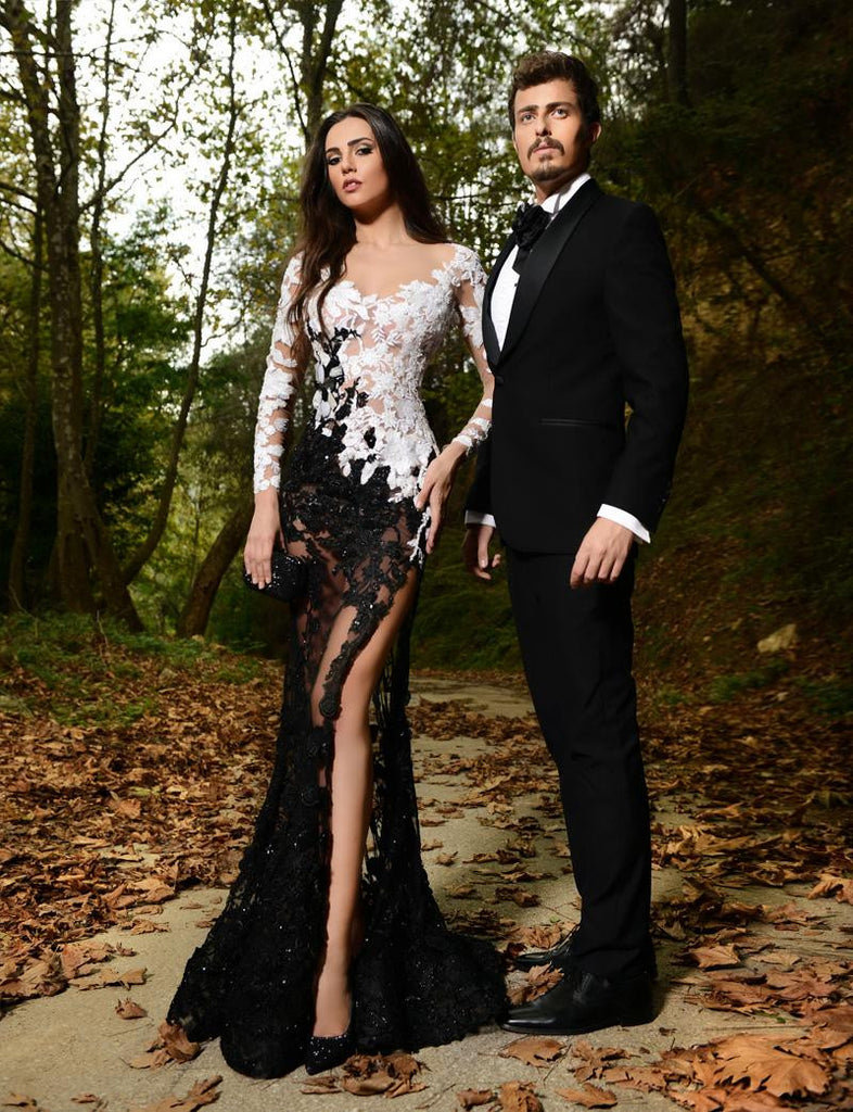 Sexy Lace Appliques Mermaid Prom Dress Evening Gown Front Split Black DorrisDress Sexy Lace Appliques Mermaid Prom Dress Evening Gown Front Split Black DorrisDress