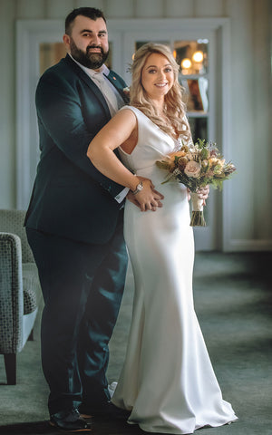 Casual Sheath Satin V-neck Wedding Dress With Open Back And Ruching