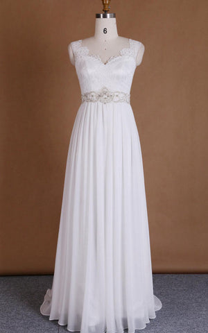 Satin Beaded Appliqued Low-V Back Chiffon V-Neckline Dress