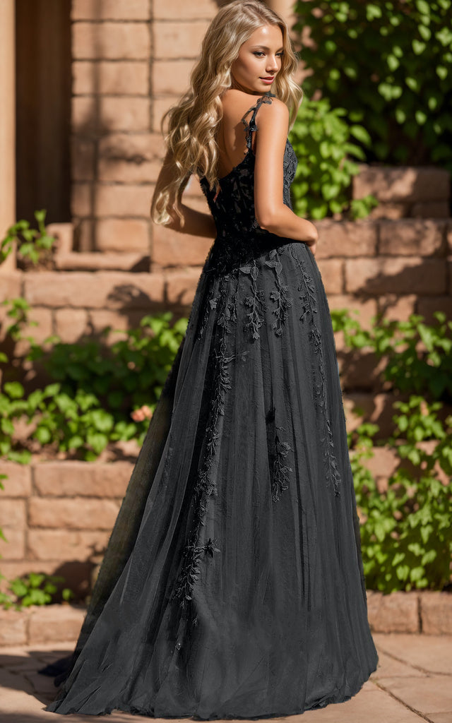 Gothic Floral Black Boho Lace A-Line Wedding Dress with Spaghetti Stra DorrisDress Gothic Floral Black Boho Lace A-Line Wedding Dress with Spaghetti Stra DorrisDress