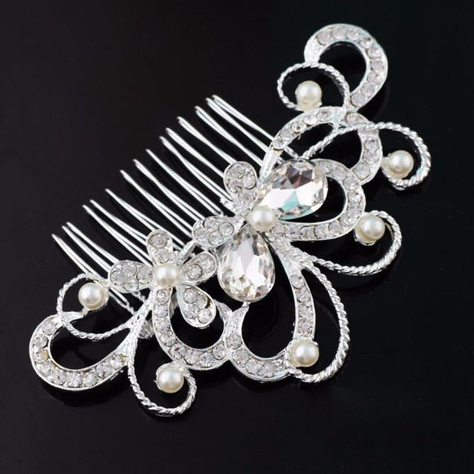 Bridal Wedding Butterfly Diamond Pearl Hairpin Hair Clip Comb Jewelry