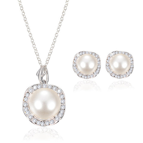 Women Bridal Crystal Wedding Jewelry Set Alloy Necklace Earrings Rhinestone