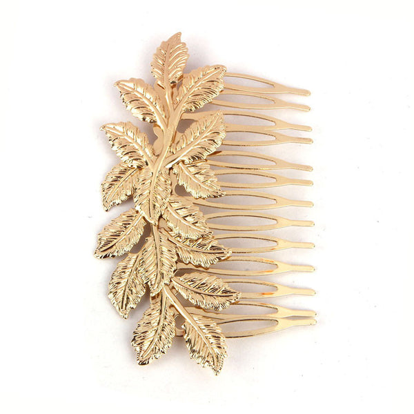 Hot Fashion Punk Women Girls Golden Leaf Hair Comb Hair Clip Jewelry