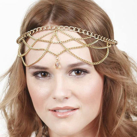 Multilayer Chain Jewelry Headband Head Crystal Hair Band Tassels Headpiece