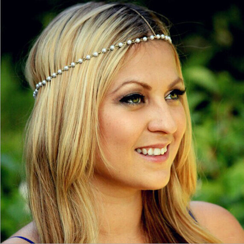 Women Head Jewelry Chain Headband Hair Band Headpiece Tassels Pearl