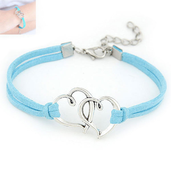 Women Love Heart Handmade Alloy Rope Charm Jewelry Weave Bracelet Gift GN