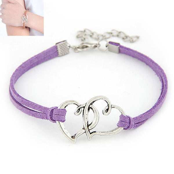 Women Love Heart Handmade Alloy Rope Charm Jewelry Weave Bracelet Gift GN