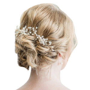 Fashion Wedding Bridal Pearl Flower Leaves Crystal Hair Pins Clips