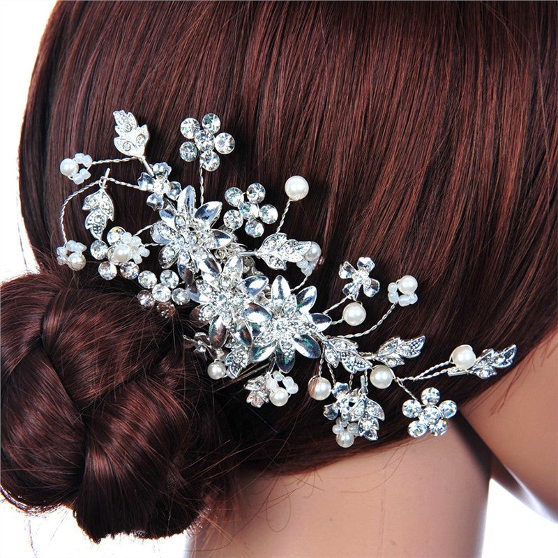 Delicate Women's Bridal Wedding Rhinestones Pearl Decor Flower Style Hair Comb Clip Hair Pin Hair Accesories