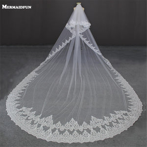Luxury 5 Meters Full Edge with Lace Bling Sequins Two Layers Long Wedding Veil with Comb White Ivory Bridal Veil 2019