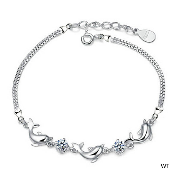 Girls Fashion 925 Sterling Silver Dolphin Crystal Diamond Bracelet