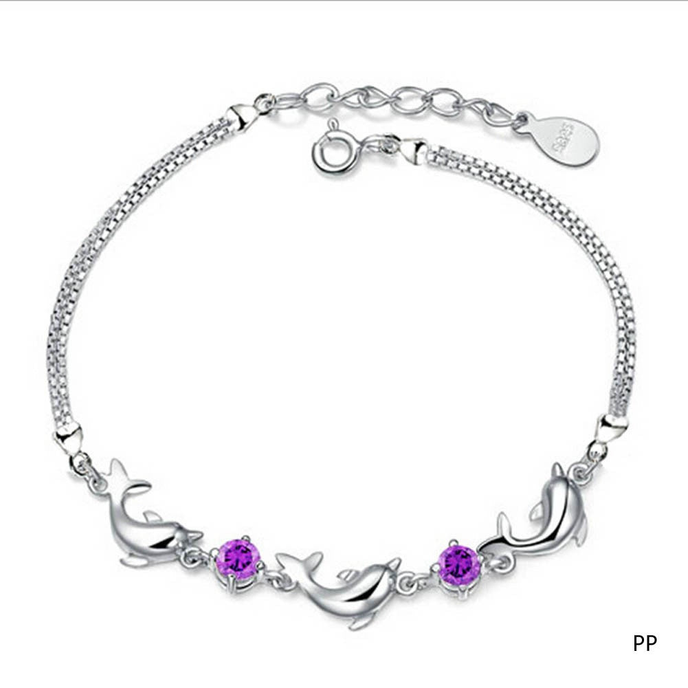 Girls Fashion 925 Sterling Silver Dolphin Crystal Diamond Bracelet