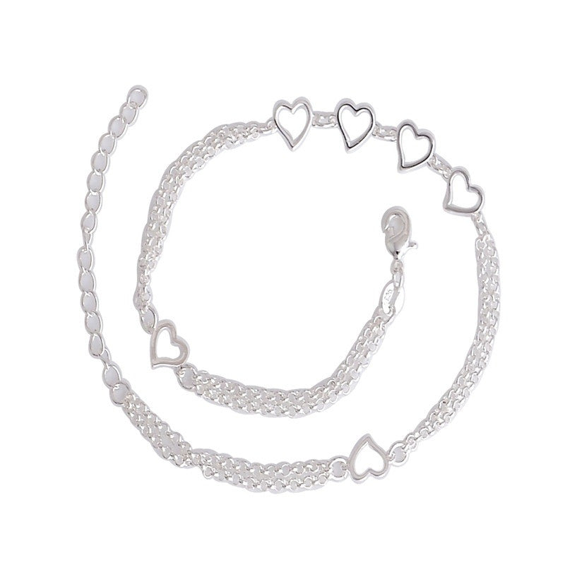 Woman 925 Silver Love Hearts Charm Anklet Ankle Foot