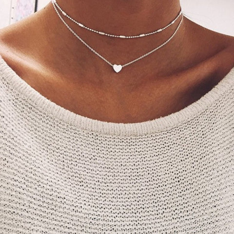 Love Heart Necklaces & Pendants Double Chain Choker Necklace