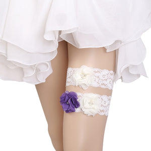 Bridal Wedding Garter Lace Beads Flower Garters Decorations for Bride and Bridesmaid